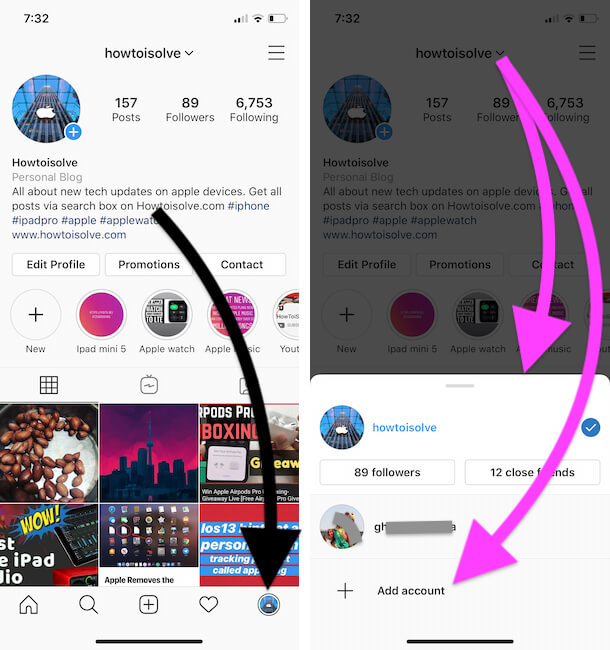 Quickly Switch or Add New Instagram account on iPhone app