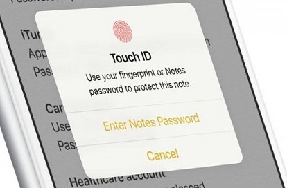 setup touchid and password in notes app iOS 9.3