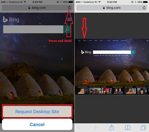 1 Convert Bing mobile view to Desktop view on iPhone