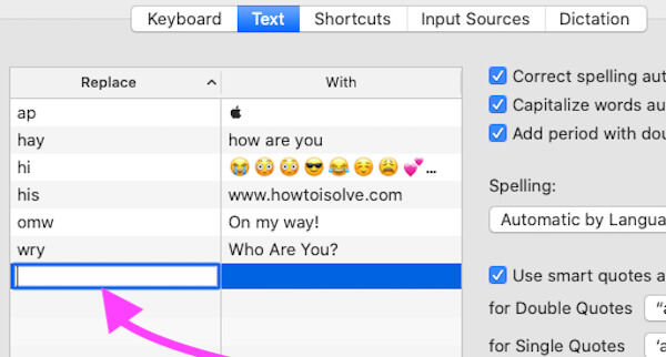 Add a New Text replacement on mac