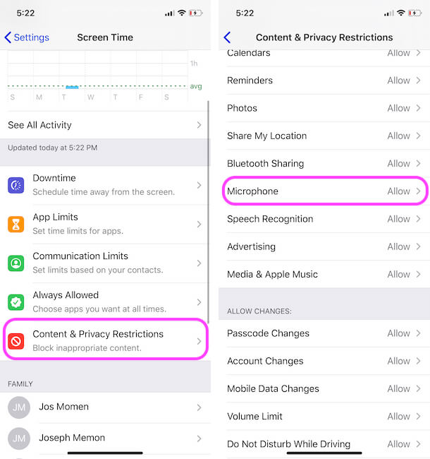 Content & Privacy Restrictions settings on iPhone