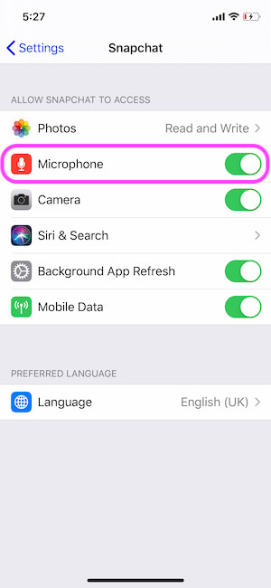 Enable Microphone access fron iPhone settings