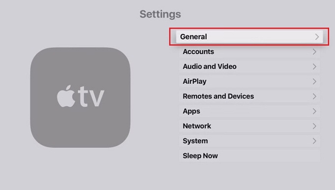Choose General tab Apple TV 4