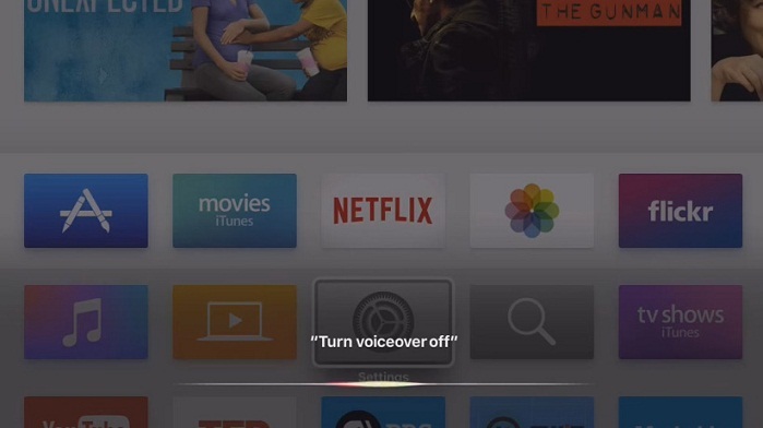 Turn off VoiceOver using Siri by Apple TV Siri Remote
