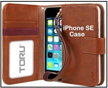 iPhone SE credit card holder leather case and Wrist strap