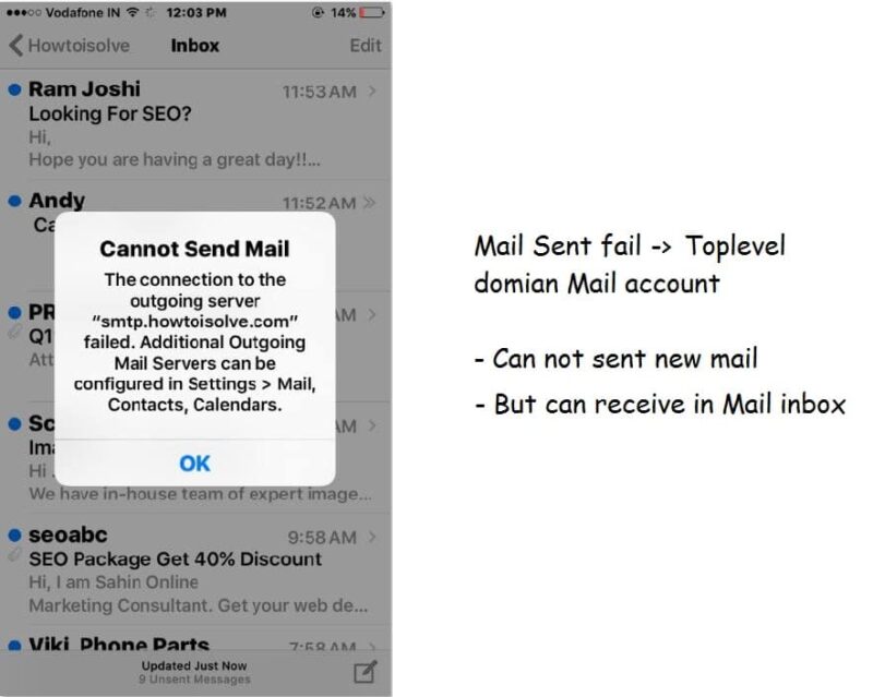 Cannot send Mail from iPhone, iPad