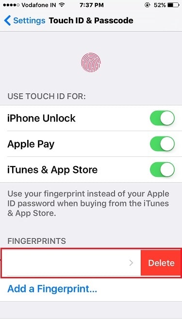 2 Delete Saved fingerprint from iPhone