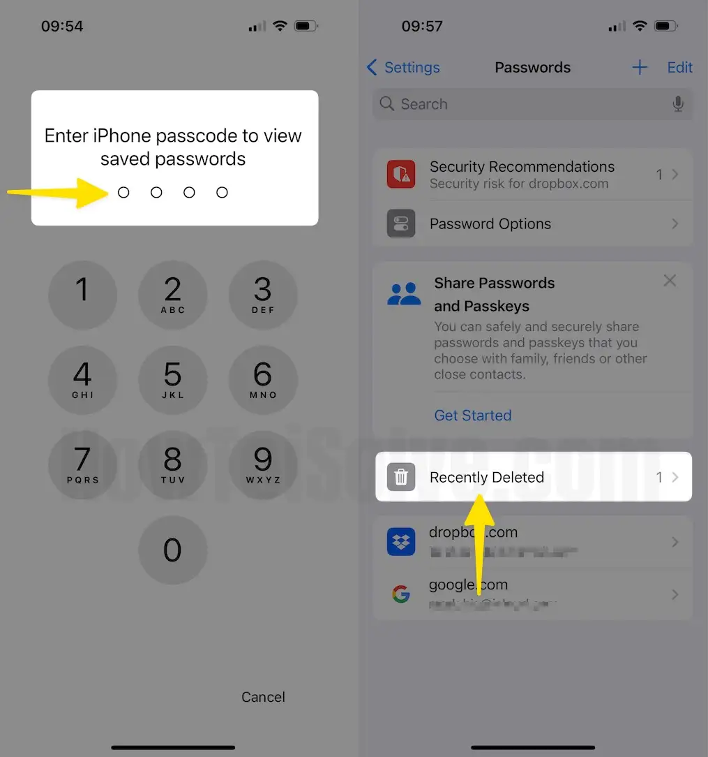 Enter your Passcode to Device Unlock Tap on Recently Deleted on iPhone