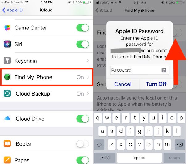 4 Find My iPhone Disable from Settings