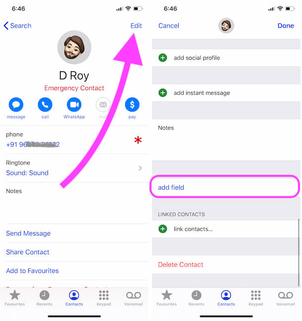 Add New Field for Contact on iphone Phone app