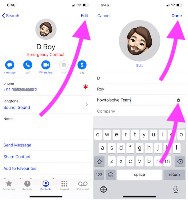 Delete nickname for Contact From iPhone Phone app