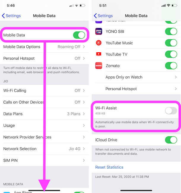 Turn off WiFi Assist for Stop Automatically turn on Mobile Data