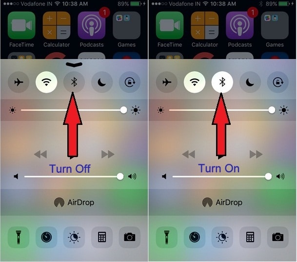turn on / Turn Off Bluetooth on iPhone shortcut way control center iOS 10
