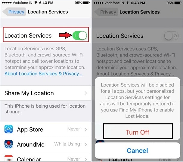 Utilisation du service de localisation par votre appareil iOS