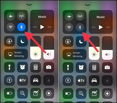 turn on turn off bluetooth in iOS 11 control center