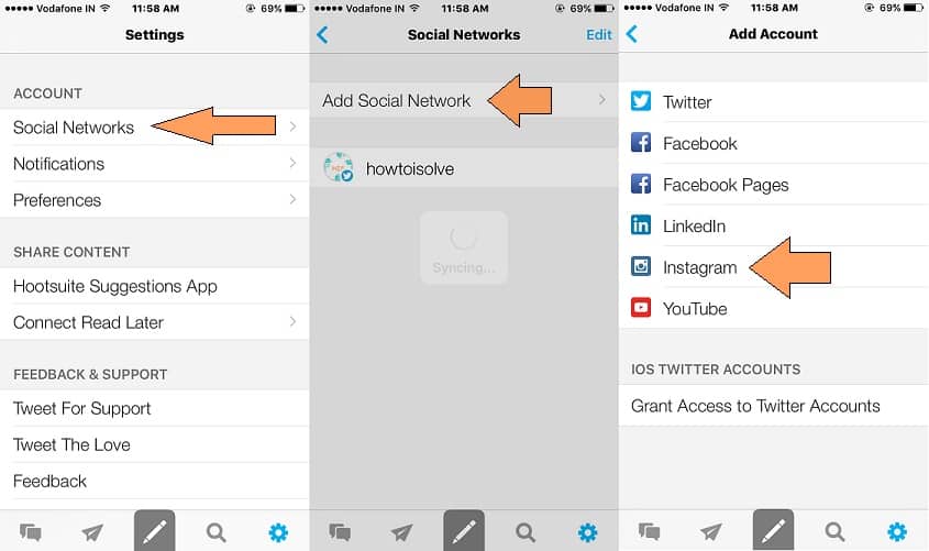 Add your instagram social profile in Hootsuite app