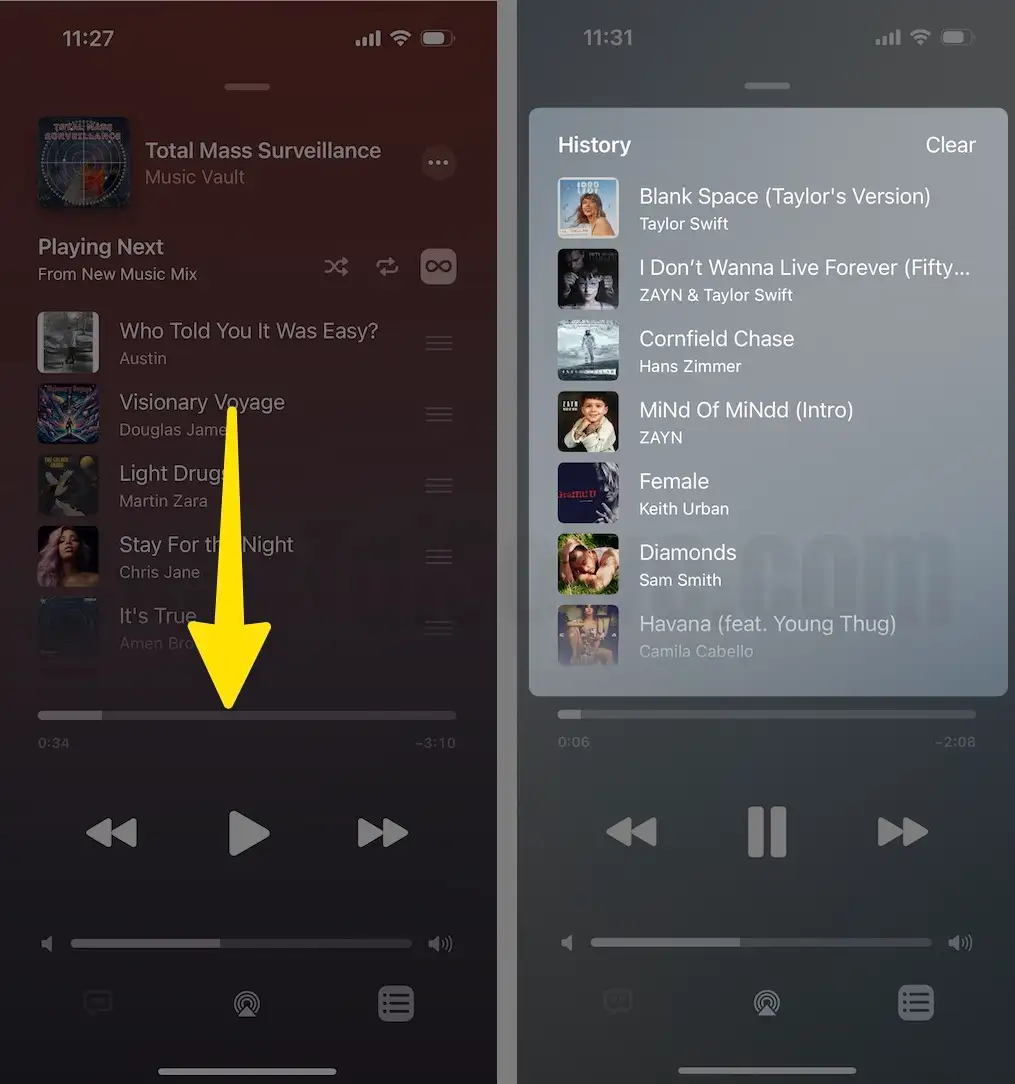 Scroll the songs tap on the songs as shown in the image on iPhone