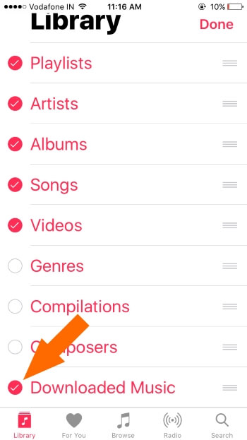 Select Downloaded music on apple music iPhone & iPad app