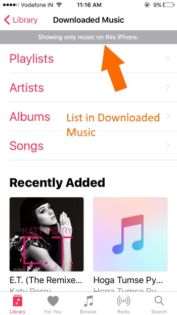 Find downloaded songs on apple music in library category