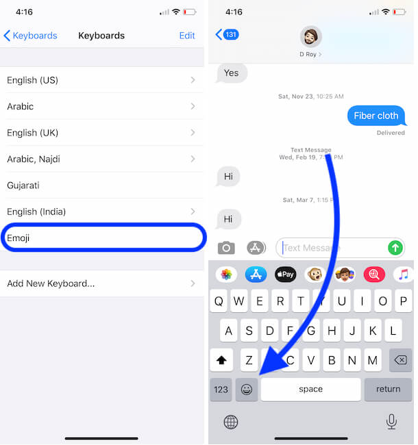 Access Emoji Keyboard from Keyboard Pane on iPhone