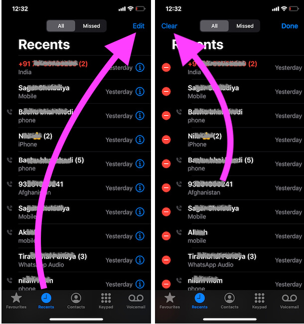 Clear Multiple or All Recent Contacts on iPhone Phone app