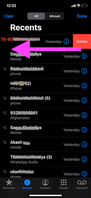 Delete only One Contact from Recent Call on iPhone Phone app