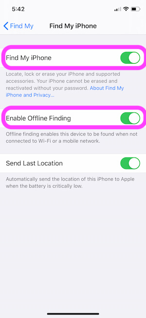 Enable Offline Finding on iPhone