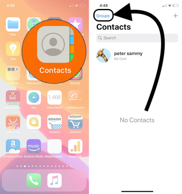 Groups option on iPhone Contacts app