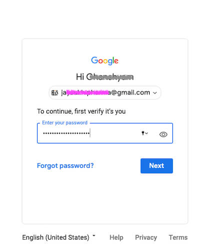 Enter your Account password for Authenticate