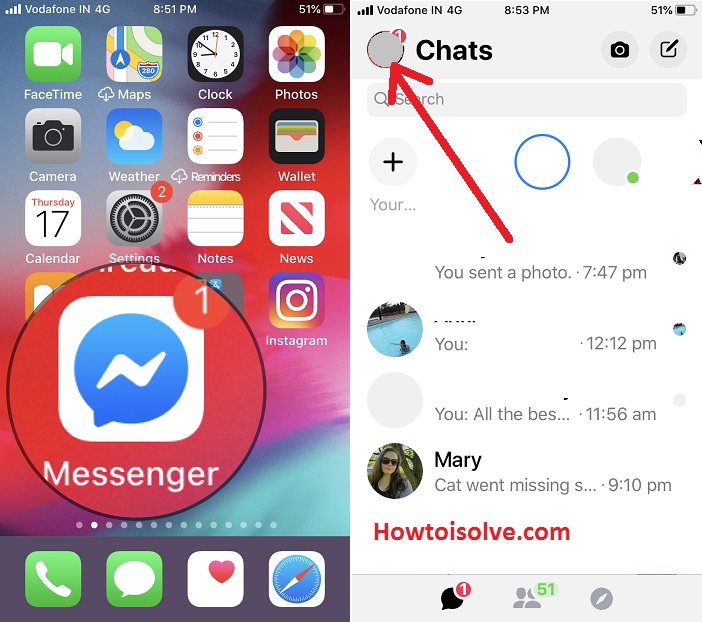 Open messenger app tap profile picture
