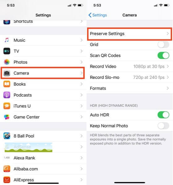 Preserve Settings for iPhone for Live Photo