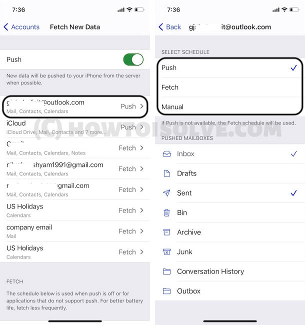 Select Schedule for mail data on iPhone mail app