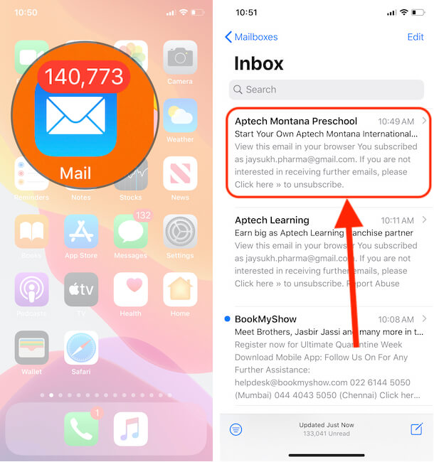 Select mail and Forward on iPhone mail app