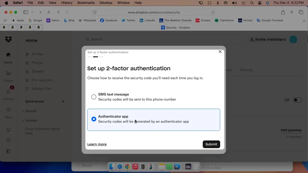 Set up 2-factor authentication choose sms or authenticator app