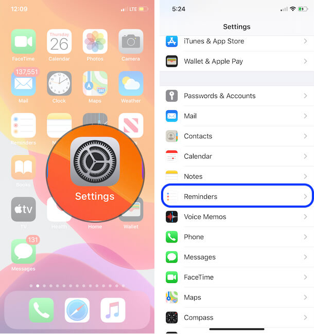 Settings Reminders for iPhone