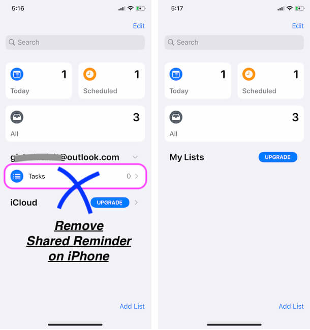 Shared Reminder is Off or Disabled on iphone Reminder app