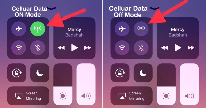 Включить - выключить данные Celluar с помощью Центра управления в iOS 11 на iPhone