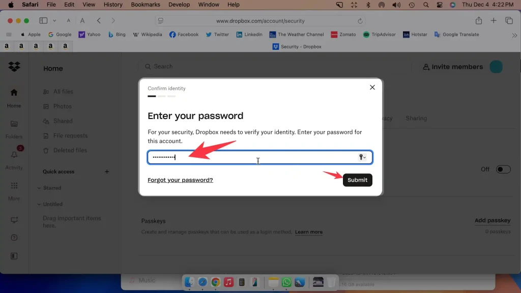enter dropbox passcode