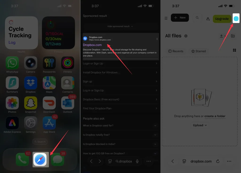 open dropbox on mobile browser