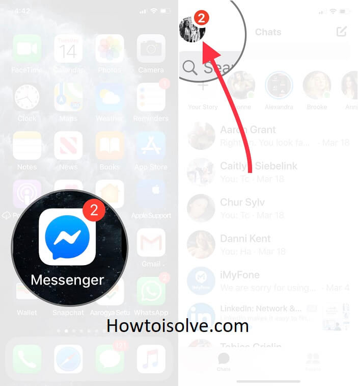 open the Facebook messenger app and tap on profile icon appear on the top left corner