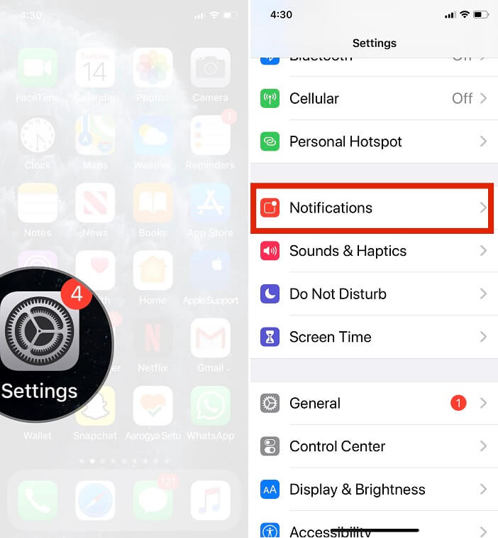 open the settings app for iPhone Facebook Messenger Notification tab