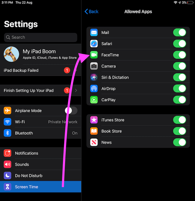 Disable & Enable FaceTime on iPad Settings