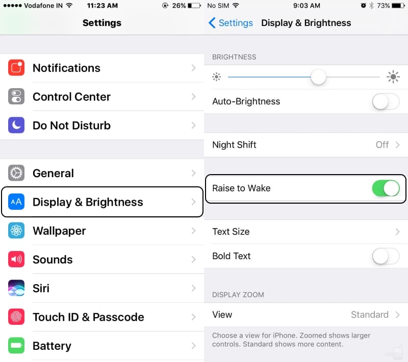 Manange Raise to wake features on iOS 10 with iPhone 7 or iPhone 7 Plus screen