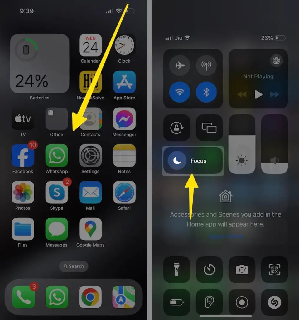 Access Control Center Tap on Focus Mode to Disable on iPhone