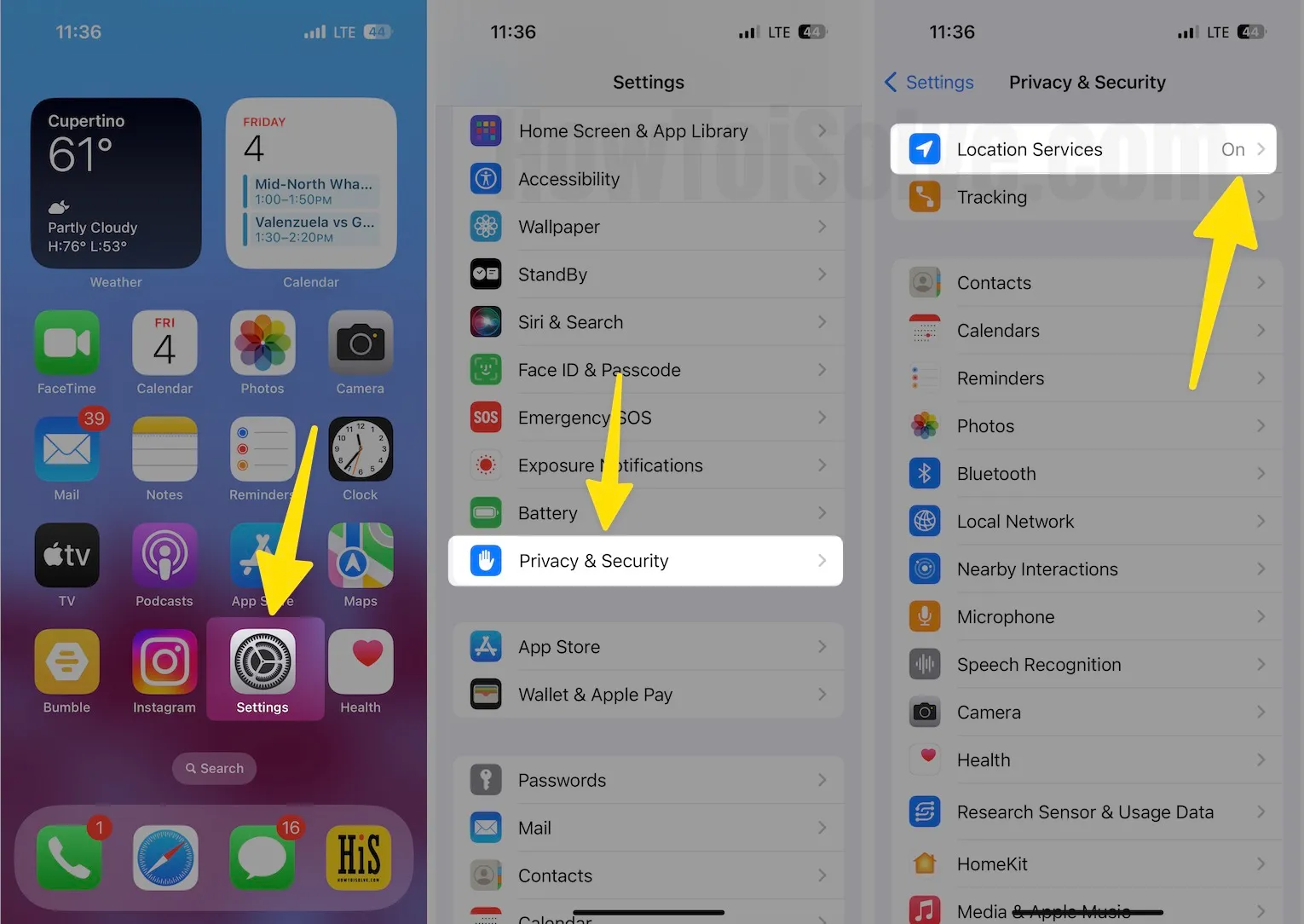 Go to the setting app Scroll the screen to tap on privacy & security click on location services on iphone