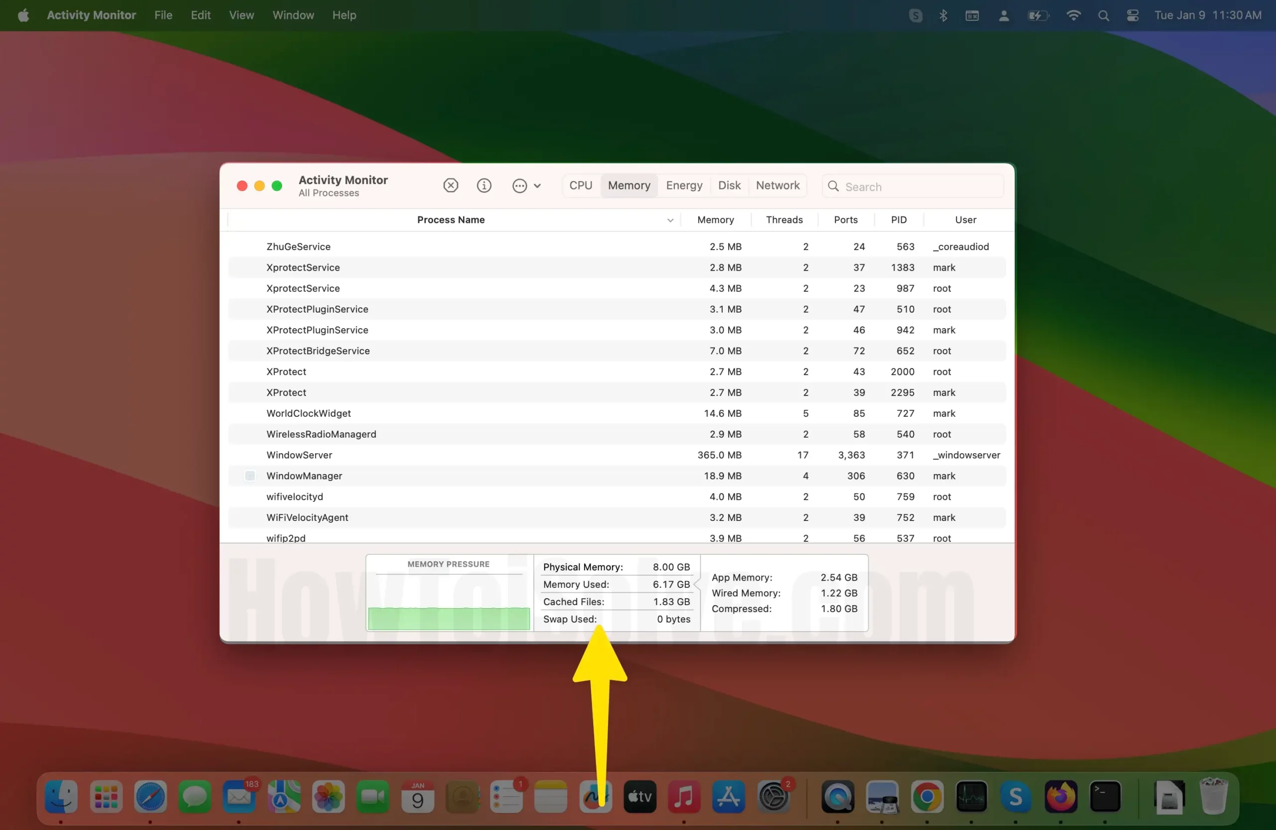 You can cross-verify total physical memory and memory used on the Mac on mac