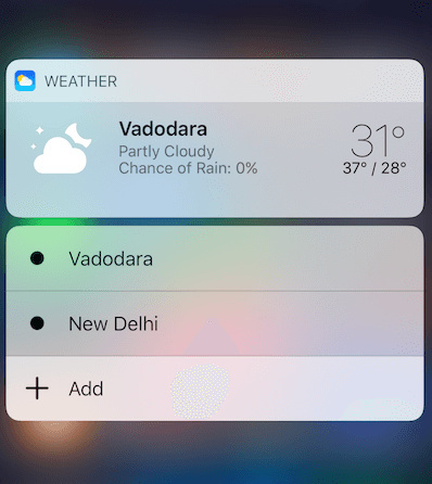 3D touch weather app