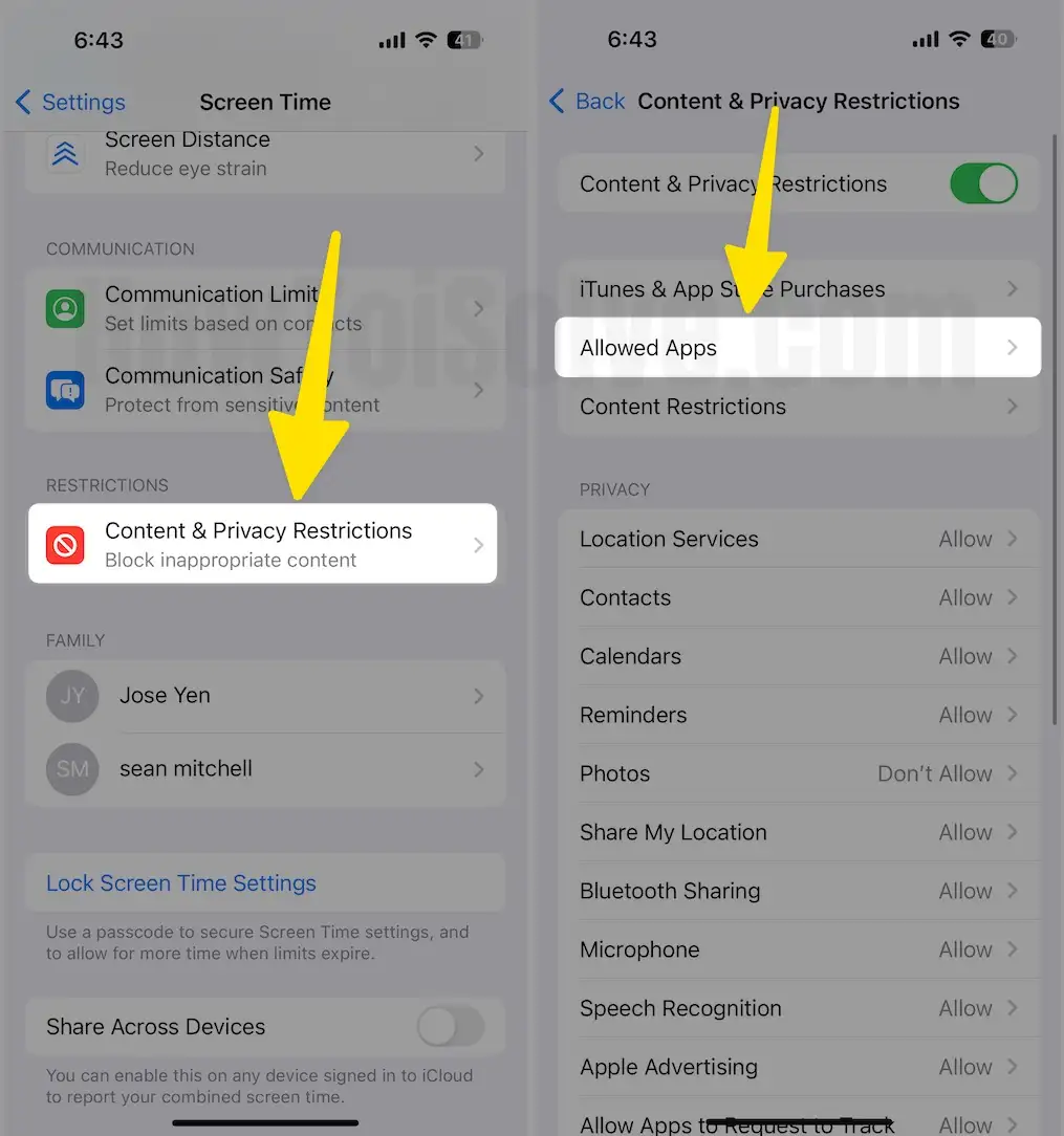 Content & Privacy Restrictions in Screen Time iPhone