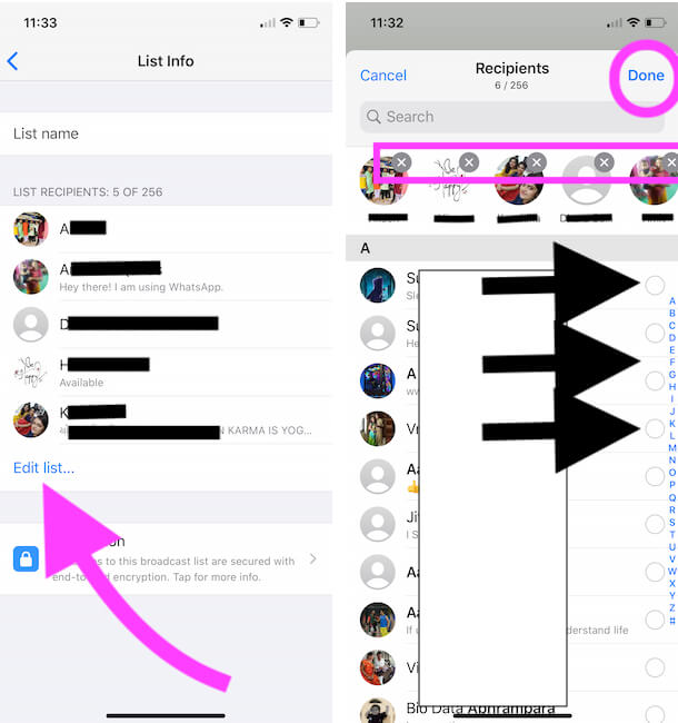 Edit Broadcast list on WhatsApp for Delete or Add New contacts on iPhone WhatsApp