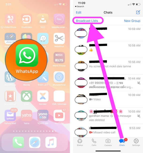 Go to WhatsApp Broadcast list on iPhone